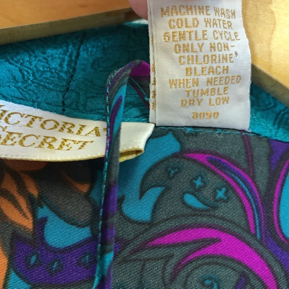 Vintage 80s Victoria’s Secret Turquoise Floral Paisley Satin Long Robe Size L - Picture 9 of 16